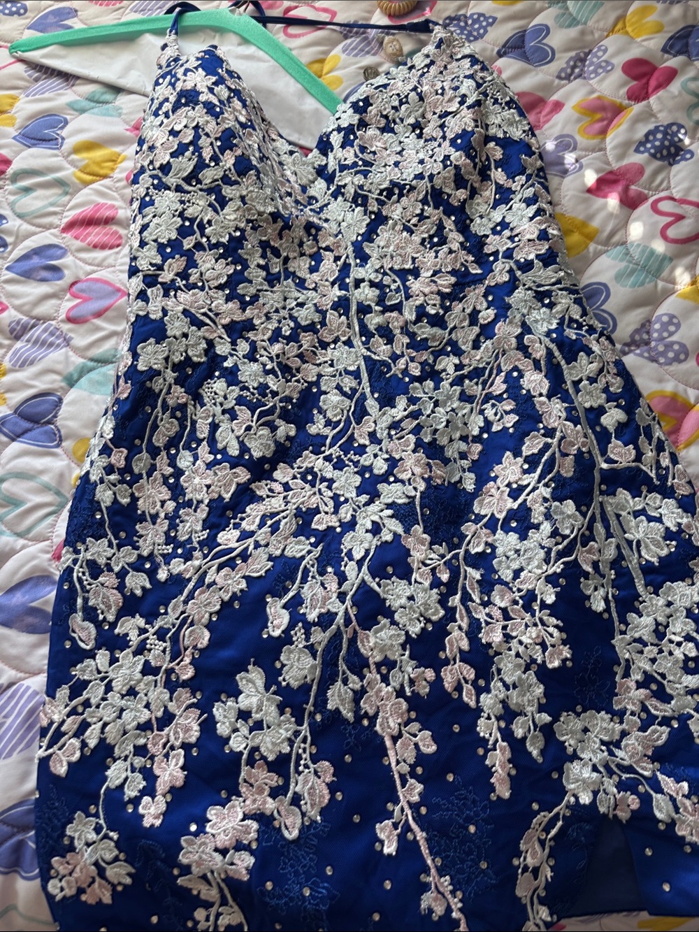 Royal Blue Floral Lace Appliqué Dress